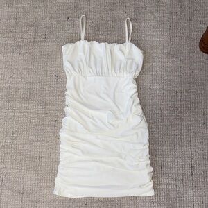 White Ruched Spaghetti Strap Dress - Minimal Chic